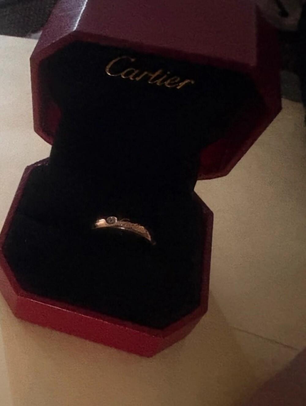 Cartier Gold Band Ring with Clear Stone Size 7